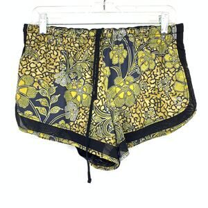 Without Walls Running Shorts Womens Size Large Yellow Floral Print Drawstring